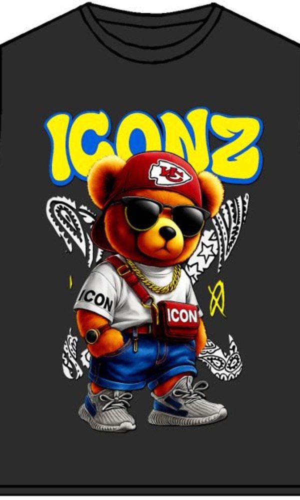 Kinder T-shirt “ICON Bear” – Zwart – Full Color Print – Maten 98 t/m 164 – 95% Katoen – Streetwear Look - Beer - Gold - sneakers - ICONZ Stoer