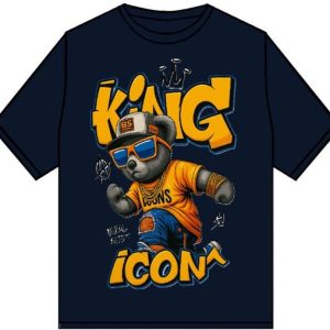 Kinder T-shirt “ICON Bear” – navy – donkerblauw - Full Color Print – Maten 98 t/m 164 – 95% Katoen – Streetwear Look - Beer - King Stoer