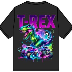 Kinder T-shirt “T-REX” – Zwart – Full Color Print – Maten 92 t/m 152 – 95% Katoen – Dinosaurus - Dino - Monstertruck