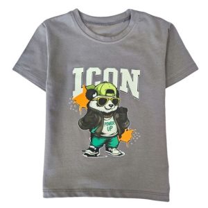 Kinder T-shirt “ICON Bear” – Grijs – Full Color Print – Maten 98 t/m 164 – 95% Katoen – Streetwear Look - Beer - Power Up Stoer