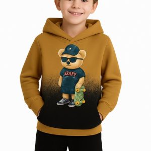 Joggingpak Kind met beer – Vest met Capuchon + Broek – Trainingspak – Maten 98 t/m 164 – Kleur zwart, beige, camel – Fleece - Hele Jaar Draagbaar - Topkwaliteit