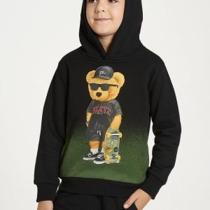 Joggingpak Kind met beer – Vest met Capuchon + Broek – Trainingspak – Maten 98 t/m 164 – Kleur zwart en groen – Fleece - Hele Jaar Draagbaar - Topkwaliteit