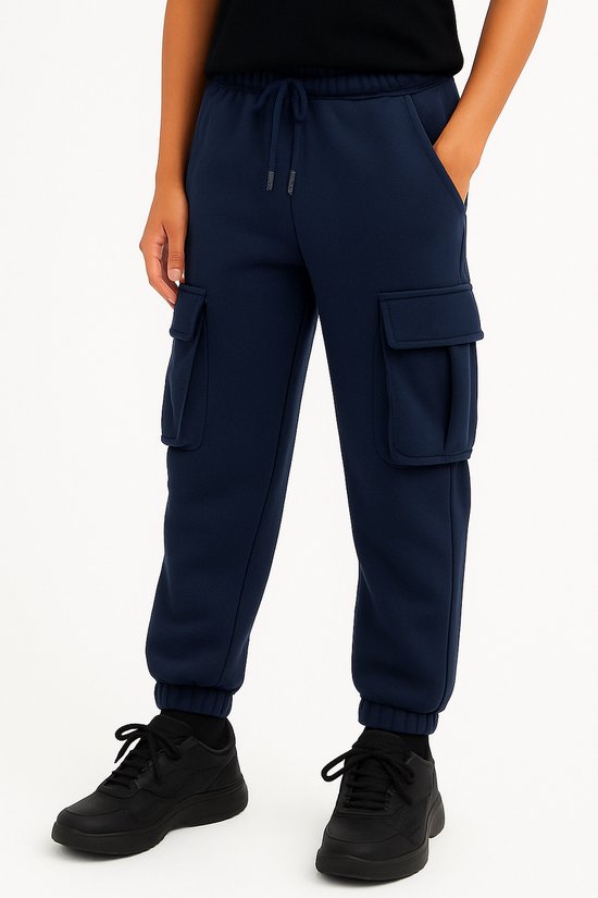 Unisex Joggingbroek met Cargo Pockets – Jongens & Meisjes – Maten 98 t/m 164 – Navy - Donkerblauw - Goede kwaliteit - Afbeelding 2