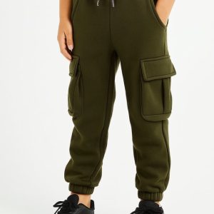 Unisex Joggingbroek met Cargo Pockets – Jongens & Meisjes – Maat 98 t/m 164 – Kaki - Goede kwaliteit