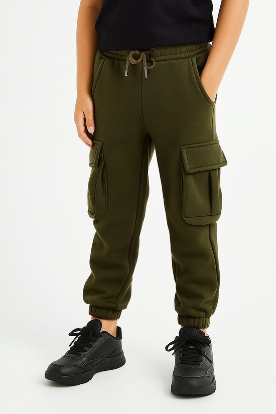 Unisex Joggingbroek met Cargo Pockets – Jongens & Meisjes – Maat 98 t/m 164 – Kaki - Goede kwaliteit