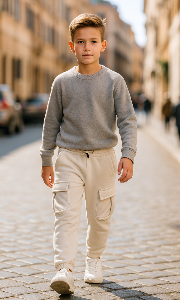 Unisex Joggingbroek met Cargo Pockets – Jongens & Meisjes – Maten 98 t/m 164 – Crème - Goede kwaliteit