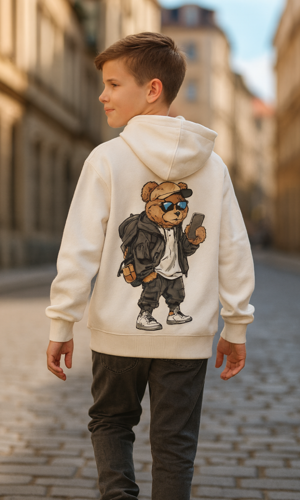 Kinder vest met capuchon Beer Bear kleur Crème maten 98 t/m 164 Hoodie sweatvest Streetwear Topkwaliteit