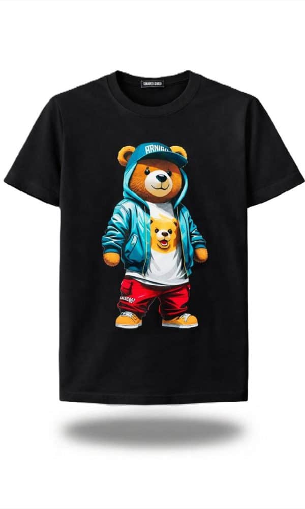 Kinder T-shirt “Bear” – Zwart – Full Color Print – Maten 98 t/m 164