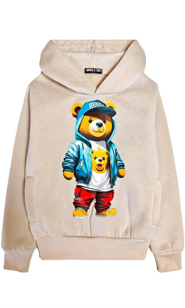 Hoodie Kinder met beer BEAR capuchon maat 98 t/m 164 sweater kleur crème Teddy