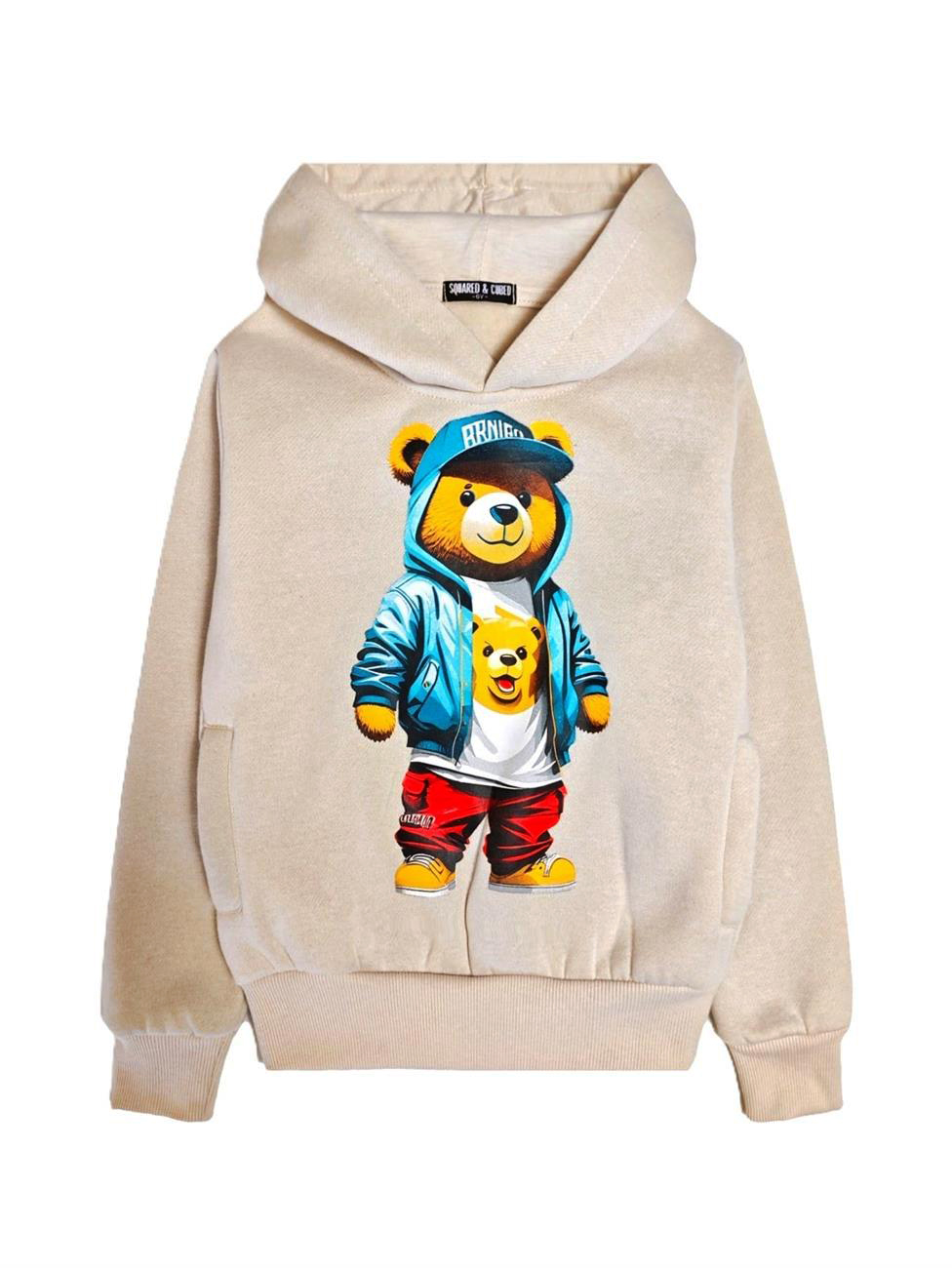 Hoodie Kinder met beer BEAR capuchon maat 98 t/m 164 sweater kleur crème Teddy