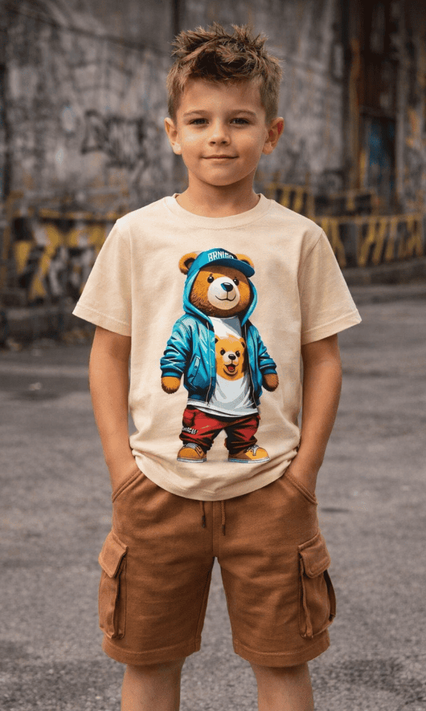 Jongens Kleding Set - Cargo Short met zakken en T-shirt met Print - Katoen - Bruin/beige - Zomers Kinderpak - Maten 98 t/m 164