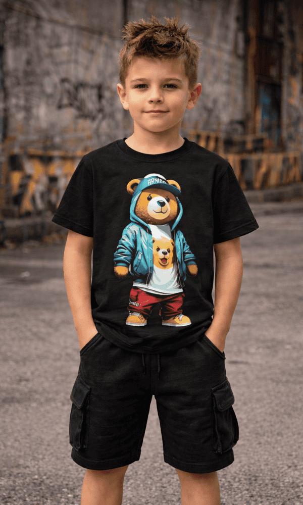 Jongens Kleding Set - Cargo Short met zakken en T-shirt met Print - Katoen - Zwart - Zomers Kinderpak - Maten 98 t/m 164