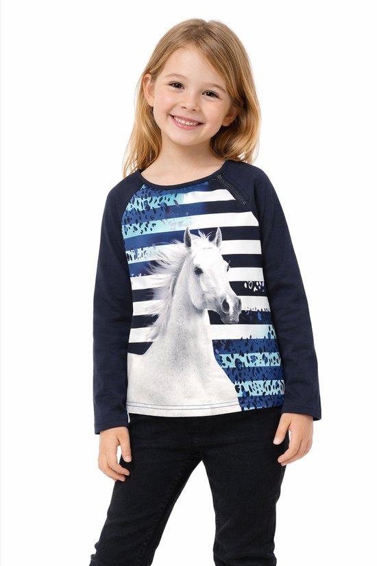 Trui met witte paard – Blauw - maat 92 t/m 152
