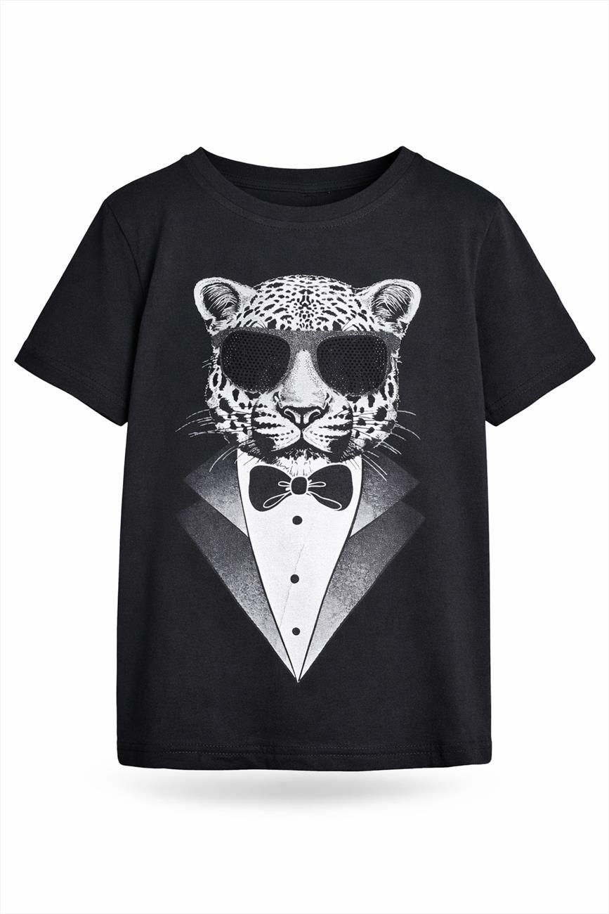 picture.aspx T-shirt met Panter print | Zwart | Squared and Cubed | Maten 98 t/m 164