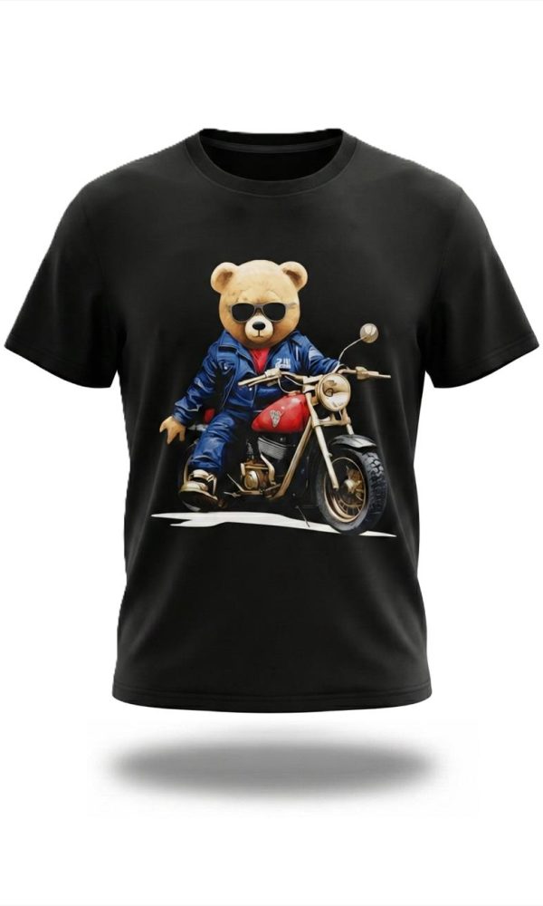 Home kinder t shirt met beer op motor – zwart – maat 98 t/m 164 – 95% katoen bear stoer