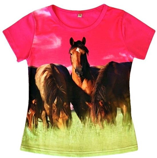 Home t shirt met bruin paard, zachtroze, maat 92 t/m 152, horses, pony (kopie)